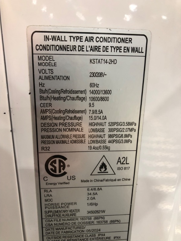 Photo 4 of * SEE NOTES* Keystone 14,000 BTU Wall Mounted Air Conditioner with Supplemental Heat and Dehumidifier Function, 230V, Wall AC for Living Room and Large Rooms up to 700 Sq.Ft., Quiet, High Efficiency AC with Remote Heat/Cool 230V Bright White 14000 BTU