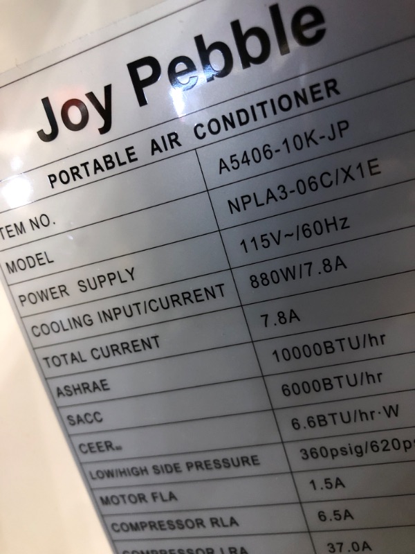 Photo 4 of * SEE NOTES* Joy Pebble Portable Air Conditioner, 10000 BTU for Room up to 450 sq. ft, Portable AC with Dehumidifier & Fan, 2 Fan Speeds, 24H Timer, Remote Control,...
