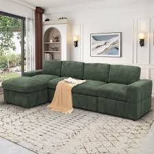 Photo 1 of * MISSING PARTS* Aukfa Sectional Sofa, 132" Oversized 4 Seater Couch with Ottoman for Living Room, Corduroy, Green
