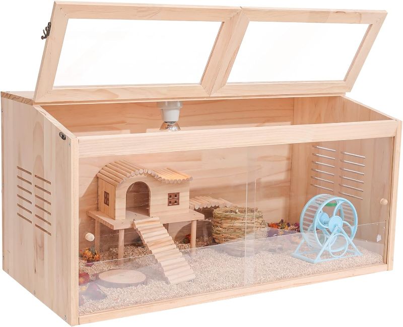 Photo 1 of * SEE NOTES* Wooden Hamster Cage, Animal Cabinet for Dwarf Syrian Hamsters Degus, Hamster Habitat with Openable Top and Large Acrylic Sheets, Natural Wooden Hamster...
