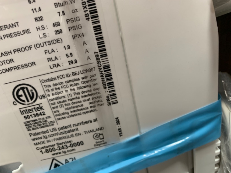 Photo 2 of **NO REMOTE**LG LW8024RSMX Window Conditioner, Wi-Fi Enabled w/Remote, 350 Sq.Ft, 4-Way Air Deflection, 3 Cooling and Fan Speeds, 115V, 8,000 BTU, White