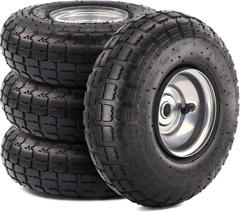 Photo 1 of 4 Pack 10-Inch Tires and Wheels 4.10/3.50-4 Replacement Utility Tires for Dolly