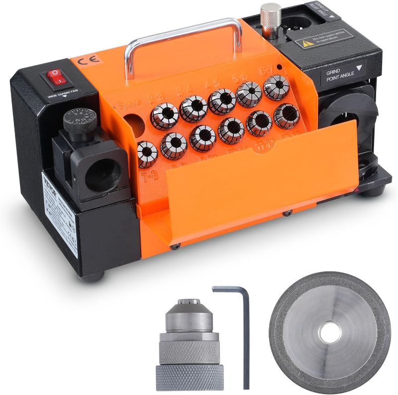 Photo 1 of **PARTS ONLY NON REFUNDABLE**
VEVOR Drill Bits Sharpener, MR-13A Drill Bits Grinder Sharpener 3-13mm, 95° to 135° Point Angle Adjustable Drill Bit Re-Sharpener, Portable Bits Sharpening Machine with 11 Collets, CBN Wheel for HSS
