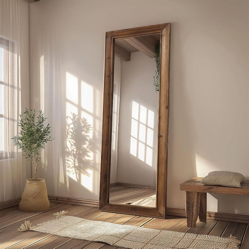 Photo 1 of  Wood Frame Floor Mirror, Free Standing Mirror Leaning Hanging Mirror, Long Mirror for Bedroom Living Room Cloakroom, Wood