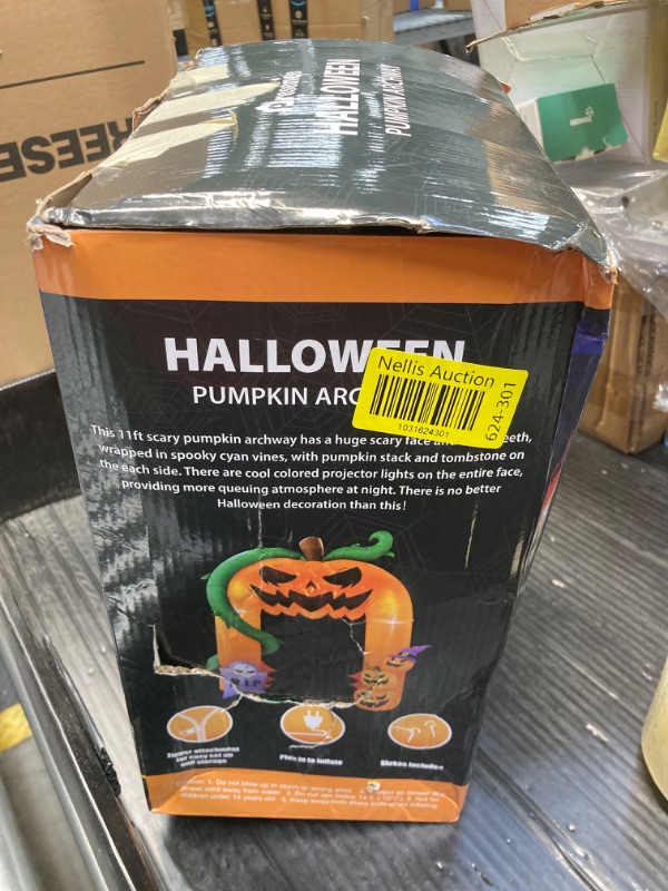 Photo 1 of PRESENCE 11FT Halloween Inflatable Pumpkin Archway Decor, Pumpkin Inflatable Yard Decoration with LED Lights, Blow Up Inflatables Archway for Halloween Party Indoor, Outdoor, Yard, Lawn Decorations