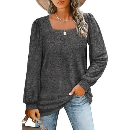 Photo 1 of UVN Square Neck Sweatshirt for Women Long Sleeve Shirt Fall Tunic Tops