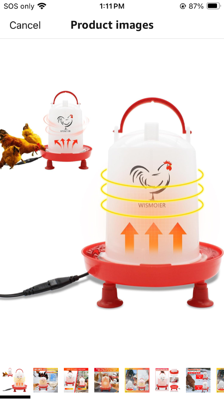 Photo 1 of 3L Heated Chicken Waterer for Winter Hanging Chicken Water Heater with Leg Support 35W BPA-Free Auto-Fill Heated Poultry Waterer Heavy Duty No Waste Heated Waterer System for Chicken Coop