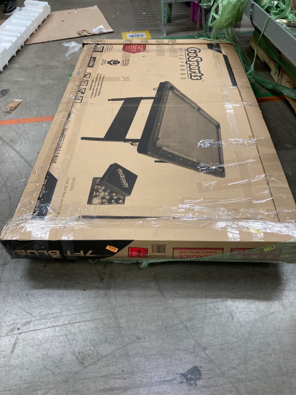 Photo 1 of GoSports 7 ft Billiards Table - Portable Pool Table - Includes Full Set of Balls, 2 Cue Sticks, Chalk, and Felt Brush - BLUE