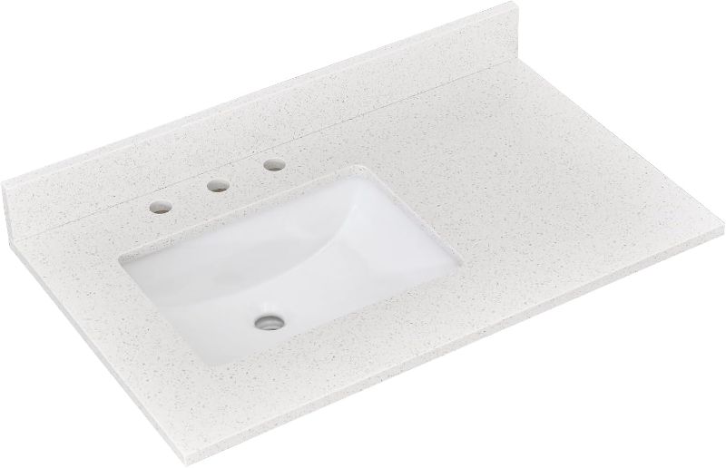 Photo 1 of 36"x22"Bathroom Vanity Top,White Quarz Square Barthroom Vanity Sink Tops with Undermount Ceramic Left Sink & Vanity Backsplash, 8 Inch Faucet Hole Bathroom Vanity Countertop