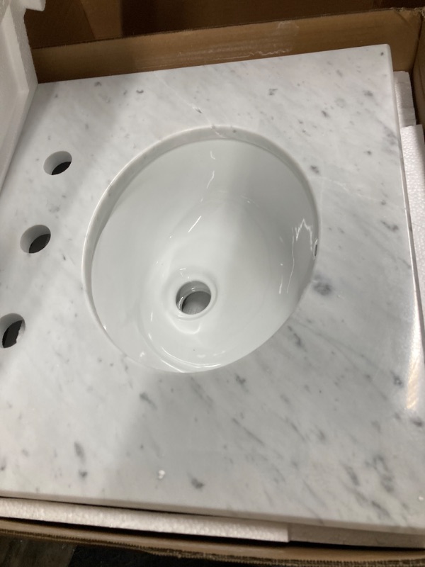 Photo 2 of ==damage small==Fauceture KVPB1917M38 Kingston Brass Fredrickson 19" x 17" Marble Vanity Top with Oval Sink (8" Faucet Drillings), Carrara White