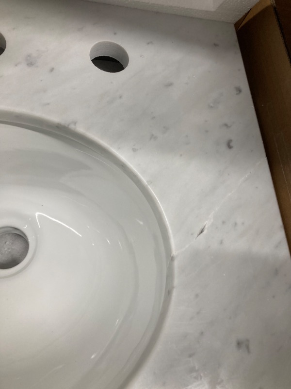 Photo 3 of ==damage small==Fauceture KVPB1917M38 Kingston Brass Fredrickson 19" x 17" Marble Vanity Top with Oval Sink (8" Faucet Drillings), Carrara White