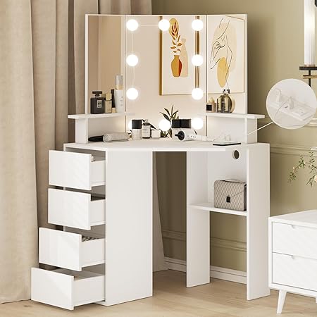 Photo 1 of 
Corner Vanity Table with Lights , 4 Drawers ***(EXACT STOCK PHOTO UNAVAILABLE CONTENT MAY VARY SLIGHTLY FROM PHOTO APPEARING, PLEASE REFER TO ASSEMBLY MANUAL PHOTO*** BOX HAS CORNER RIPS/TEARS)***SEE ALL PHOTOS `