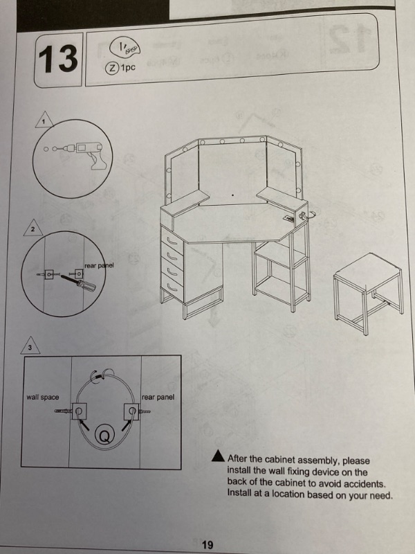 Photo 3 of 
Corner Vanity Table with Lights , 4 Drawers ***(EXACT STOCK PHOTO UNAVAILABLE CONTENT MAY VARY SLIGHTLY FROM PHOTO APPEARING, PLEASE REFER TO ASSEMBLY MANUAL PHOTO*** BOX HAS CORNER RIPS/TEARS)***SEE ALL PHOTOS `