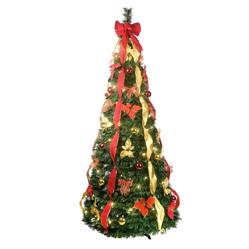 Photo 1 of 7.5FT Pop-up Christmas Tree Pre-Decorated, Bringstar Prelit Pull-up Xmas Tree, 200 LED Lights