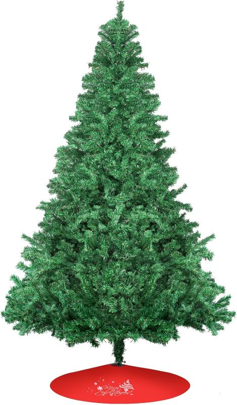 Photo 1 of 7Ft Artificial Holiday Christmas Tree with 1000 Branch Tips, Christmas Tree Skirt, Easy to Assemble, Metal Hinges and Collapsible Base for Home, Office, Party Decorations, Green