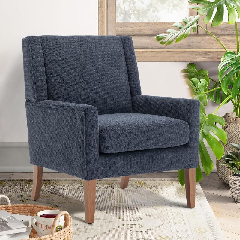 Photo 1 of ==similar==COLAMY Modern Wingback Living Room Chair, Upholstered Fabric Accent Armchair, Single Sofa Chair with Lounge Seat and Wood Legs for Bedroom/Office/Reading Spaces, Blue