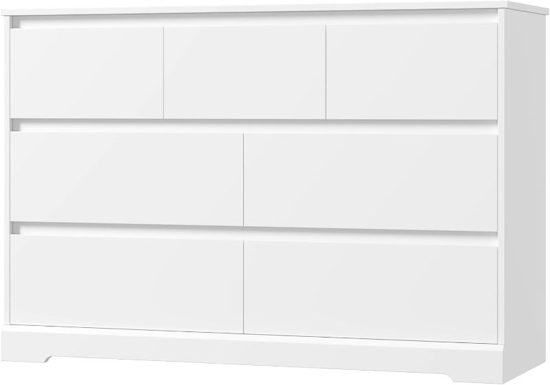 Photo 1 of ==similar==Dresser for Bedroom, Modern White Dresser, Wood Chest of Drawers Nursery Dresser with Storage, 7 Drawer Double Dresser with Handle Free, Large Storage Dresser Organizer for Living Room,White