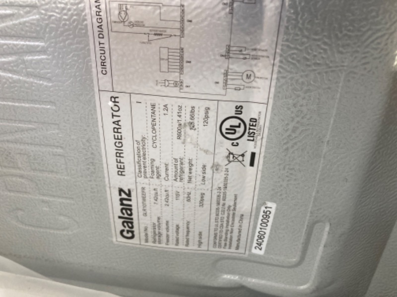 Photo 2 of **see notes - fridge is not functional**
Galanz GLR12TRDEFR Refrigerator, Dual Door Fridge, Adjustable Electrical Thermostat Control with Top Mount Freezer Compartment, Retro Red, 12.0 Cu Ft