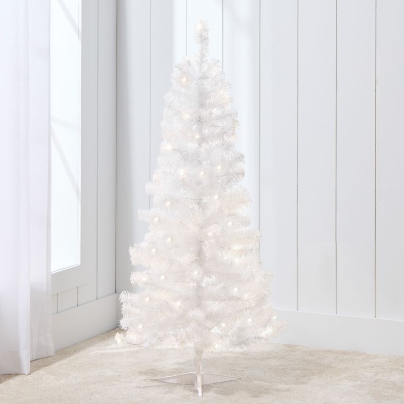 Photo 1 of 4ft Pre- White Tinsel Christmas Tree, Artificial Tree Holiday Decor W/ LED Lights - White Tinsel - Best Choice Products Online