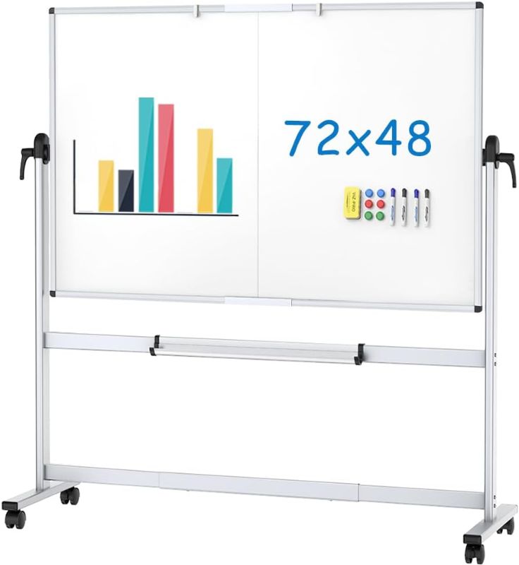 Photo 1 of ***SEE NOTES***VIZ-PRO Double-Sided Mobile Whiteboard, 72 x 48 Inches, Magnetic Rolling Dry Erase White Board on Wheels with Aluminium Frame and Stand