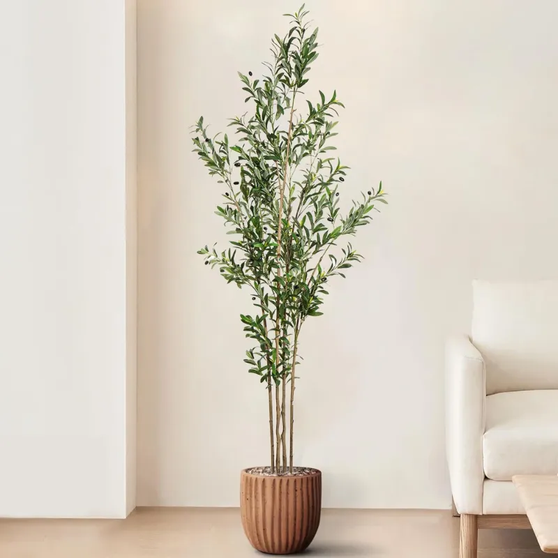 Photo 1 of 7ft Olive Tree Artificial Olive Plant Indoor, Faux Fake Olive Trees with Realistic Leaf & Natural Wood Trunk, Potted Tree Perfect for Home Office Living Room Decor
