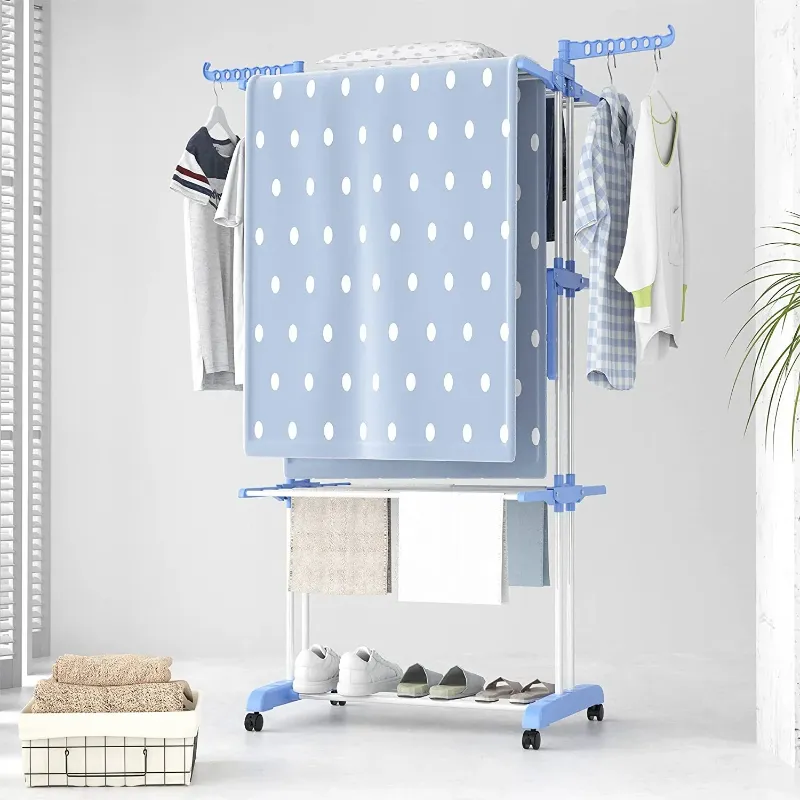 Photo 1 of CATGOOD Foldable 4-Tier Oversized Clothes Drying Rack, Blue
