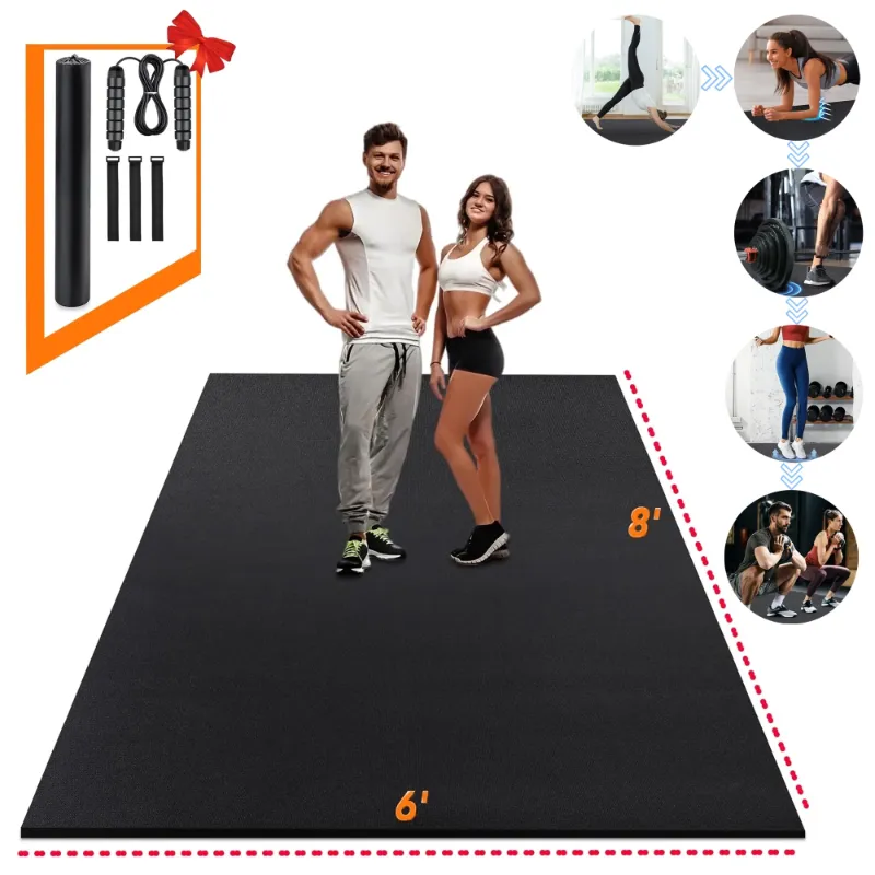 Photo 1 of 8x6 Ft Workout Mat,1/3-inch Thick Large Exercise Mat for Men and Women Fitness,Black Gym Mat for Yoga,Home Workout, Plyo, Cardio, Jump Rope, Weights
