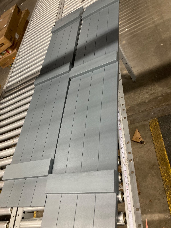 Photo 1 of 14 in. W x 74 in. H Builders Edge, TailorMade Four Board Joined (3 Batten), Board-n-Batten Shutters, Includes MaSChing Installation Spikes (Per Pair), 419 - Storm Cloud