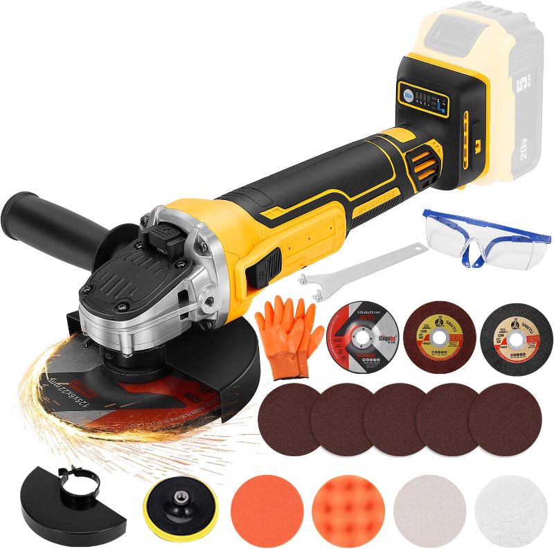 Photo 1 of **TOOLS ONLY/MISSING PARTS/SEE PICS***Angle Grinder Compatible with Dewalt 20V MAX Battery (Battery Not Included), Cordless Angle Grinder, 4-1/2" Blade, 4 Variable Speeds up to 7200 RPM, for Cutting, Grinding & Polishing BY BELLADIMORA