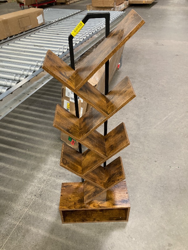 Photo 1 of **MINOR WOOD DAMAGE-SEE PIC**Tree Bookshelf - NO LIGHT-6 Shelf Retro Floor Standing Bookcase, Tall Wood Book Storage Rack for CDs/Movies/Books, Utility Book Organizer Shelves for Bedroom, Living Room, Home Office, Rustic Brown