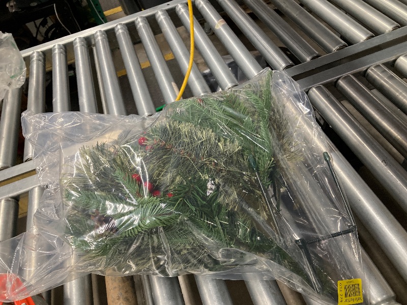 Photo 1 of ***NO BOX***National Tree Company 18 in Pre-Lit Colonial Fir Artificial Christmas Urn Filler, Christmas Decoration with Pinecones, Red Berries, 35 Clear LED Lights, 167 Tips, Timer, Tripod Stake, Green