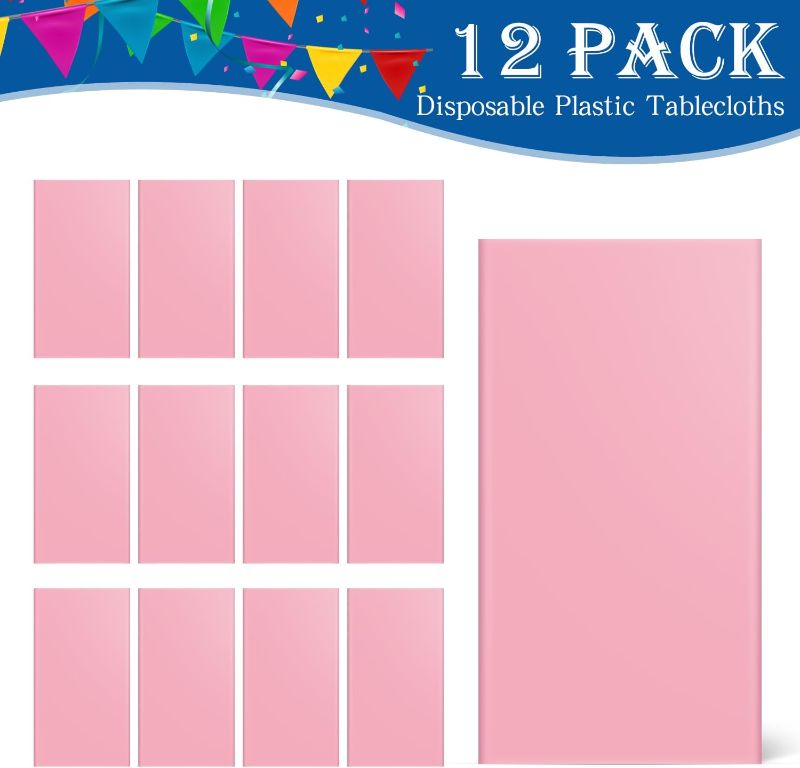 Photo 1 of ***MISSING ONE ***12 Pack Pink 54 x 108 Inch Disposable Plastic Tablecloths Rectangular Table Cloth Plastic Table Cover for Parties