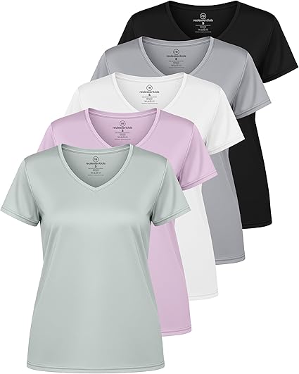 Photo 1 of **ONLY THE WHITE AND GREY SHIRTS***Real Essentials 5 Pack: Women's Dry Fit Short Sleeve V Neck Workout Top - Fitness Gym Athletic Yoga T-Shirt   SIZE XL