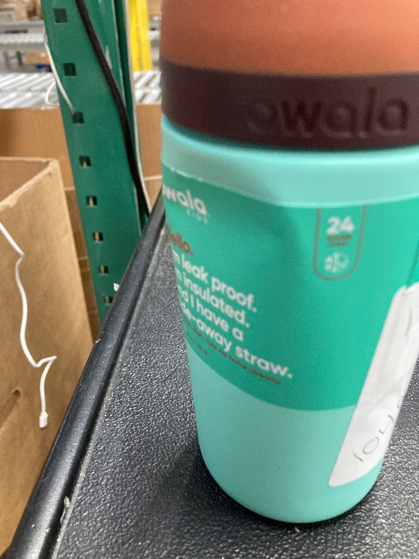 View 2 of **HAS DENT-SEE PIC**Owala Kids Flip Insulated Stainless-Steel Water Bottle with Straw and Locking Lid, 14-Ounce, Brown/Teal (Mint Chocolate Chip)