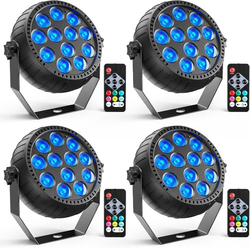 Photo 1 of **ONLY 3- MISSING ONE LIGHT***Rechargeable Mini Par Lights, Wireless 12 RGB Battery Powered Stage Lights, Sound Activated Remote Control Par Can Uplights for Indoor Events Wedding Party Church Club Stage Lighting (4 Pack)