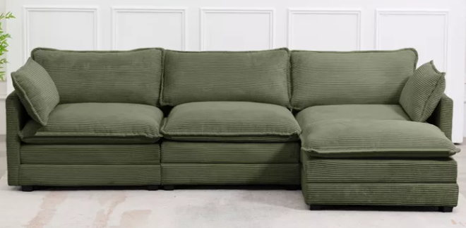 Photo 1 of  BOX 3 ONLY, PARTIAL SET ----------- HYLEORY Sectional Sofa with Ottoman, L Shaped Free Combination Corduroy Couch Furniture Sets for Living Room in Avocado Green
