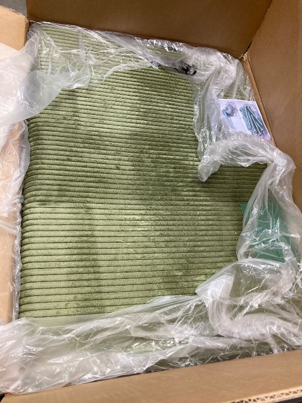 Photo 1 of  BOX 3 ONLY, PARTIAL SET ----------- HYLEORY Sectional Sofa with Ottoman, L Shaped Free Combination Corduroy Couch Furniture Sets for Living Room in Avocado Green
