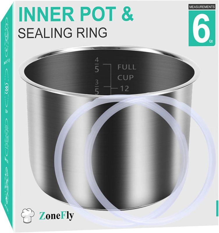 Photo 1 of **MISSING SEALING RINGS***ZoneFly Stainless Steel Inner Pot Compatible with Instant Pot 6 Qt, Original 6 Quart InstaPot Replacement with Polished Surface Non-Stick and 2 Sealing Rings