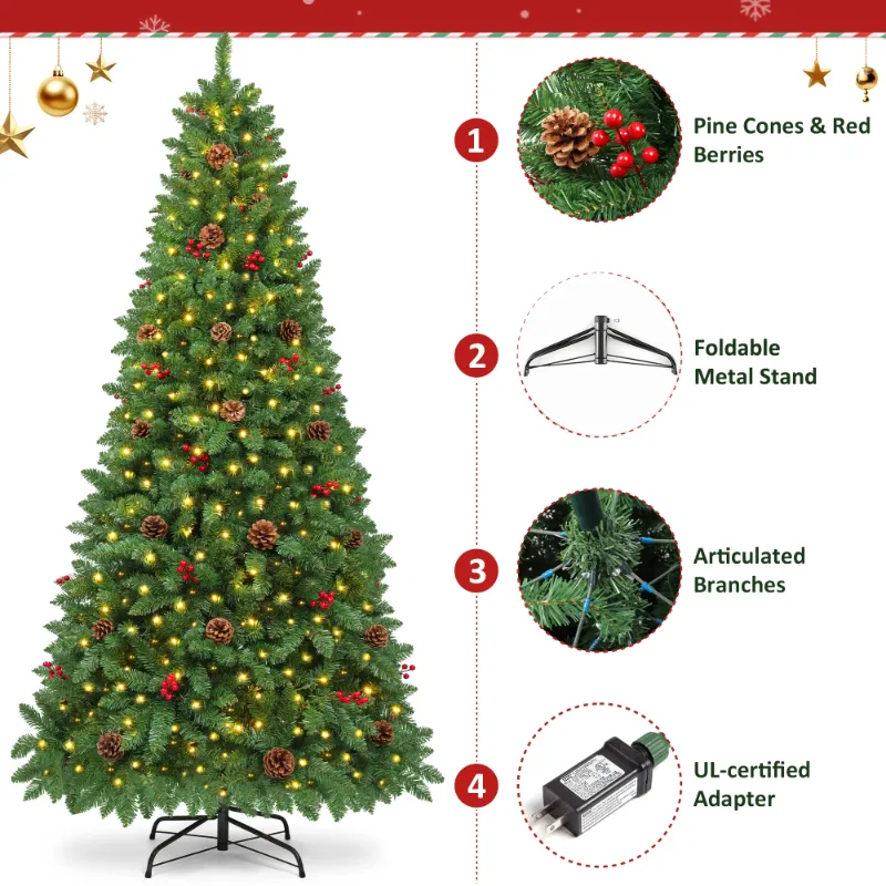 Photo 1 of **TREE IS NOT PRE-LIT**
Firstness 9ft Artificial Christmas Tree,Green Xmas Tree WITH Pine Cones and Red Berries