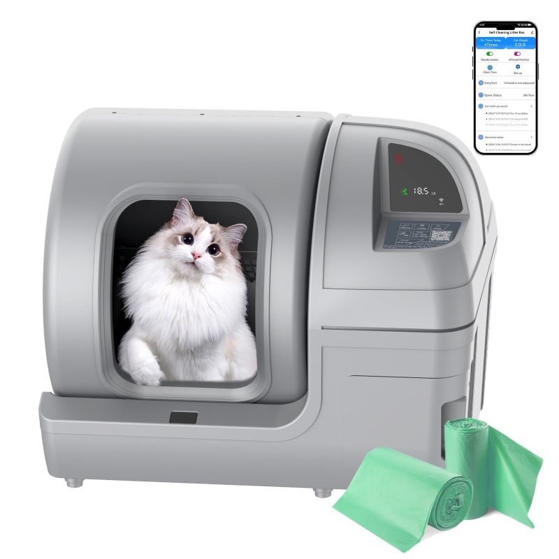 Photo 1 of 100L Automatic Self-Cleaning Cat Litter Box - APP Control, Safe Alert, Smart Health Monitor, Grey