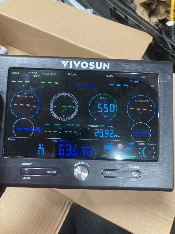 Photo 1 of VIVOSUN 18-in-1 Wi-Fi Weather Station with Outdoor Sensor, CO2 Monitor, Color Display Console, Indoor/Outdoor Weather Thermometer, Weather Forecast, Alarm Function, Wind Speed/Direction, Rain Gauge