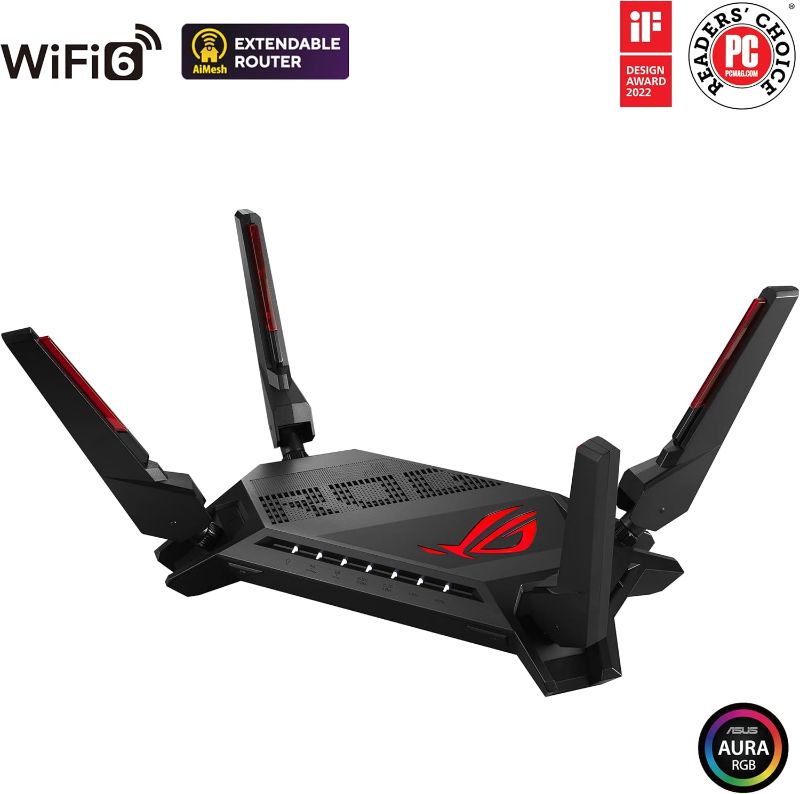 Photo 1 of ASUS ROG Rapture WiFi 6 AX Gaming Router (GT-AX6000) Dual 2.5G WAN/LAN Ports, Quad-Core 2.0Ghz CPU, WAN Aggregation, AiMesh Compatible,