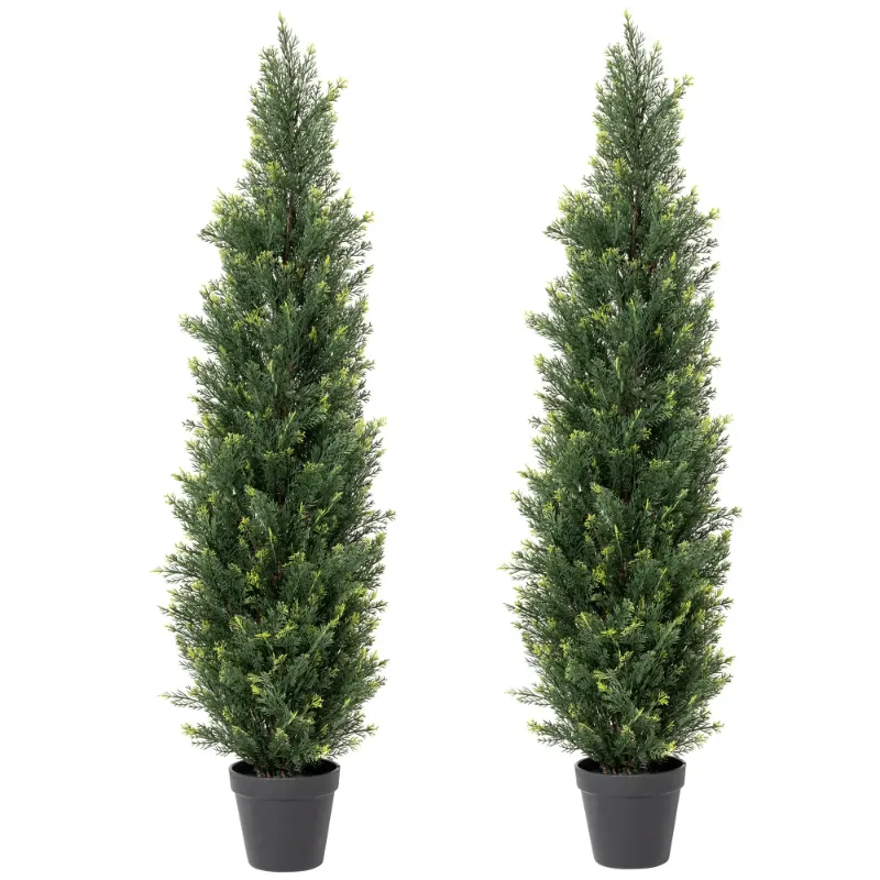 Photo 1 of Artificial Cedar Tree 2 Pack 3 ft Outdoor Artificial Topiary Cedar Plants Fake Tree UV Rated Potted Plants for Porch Decor Faux Pine Tree for Perfect Housewarming Gift