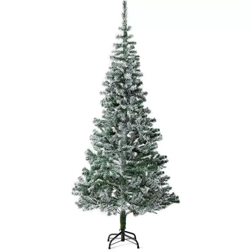 Photo 1 of  6 Ft Snow Flocked Artificial Christmas Tree, Snow Frosted, Unlit With Metal Stand