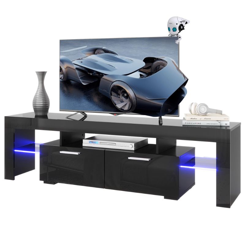 Photo 1 of **see notes** PAPROOS TV Stand for TVs up to 70", High Gloss TV Cabinet with LED Light, Modern TV Console Table with Storage Drawers, Media Television Stand Entertainment Center, Black
