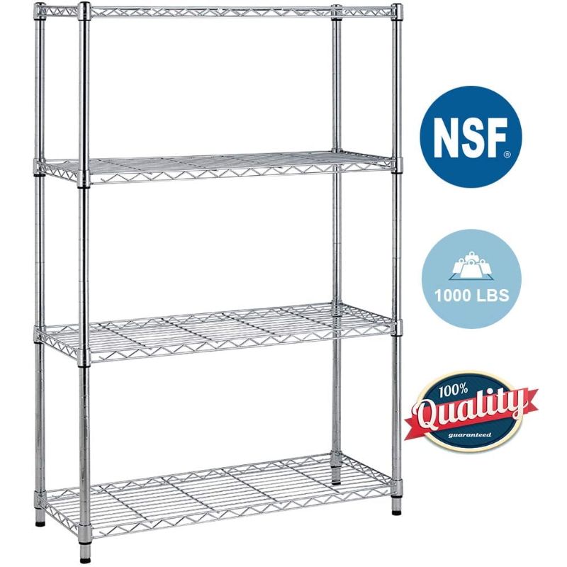 Photo 1 of BestOffice 4 Shelf Wire Shelving,Height Adjustable Metal Shelving,for 1000 LBS Capacity,Chrome
