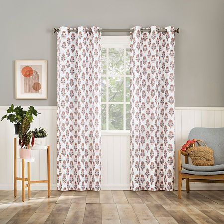 Photo 1 of Avie Global Medallion Semi-Sheer Grommet Curtain Panel 40 X63 Apricot Orange