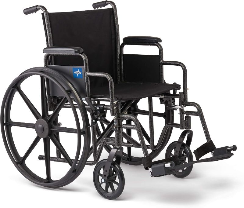 Photo 1 of 
Medline Comfortable Folding Wheelchair with Swing-Back Desk-Length Arms and Swing-Away Footrests, 18”W x 16X”D Seat