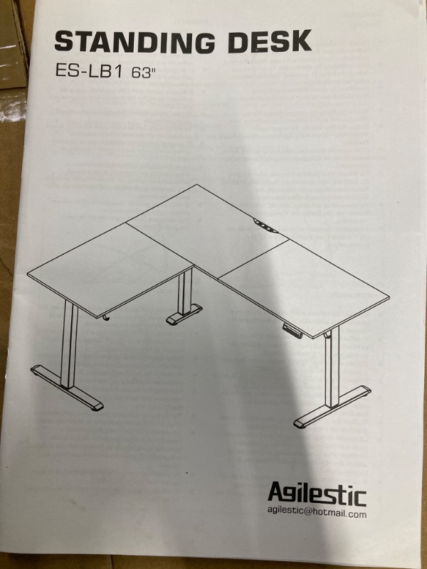 Photo 2 of Agilestic L Shaped Standing Desk ES-LB1, 63" ***SEE NOTES MISSING ITEMS FOR PARTS ONLY 