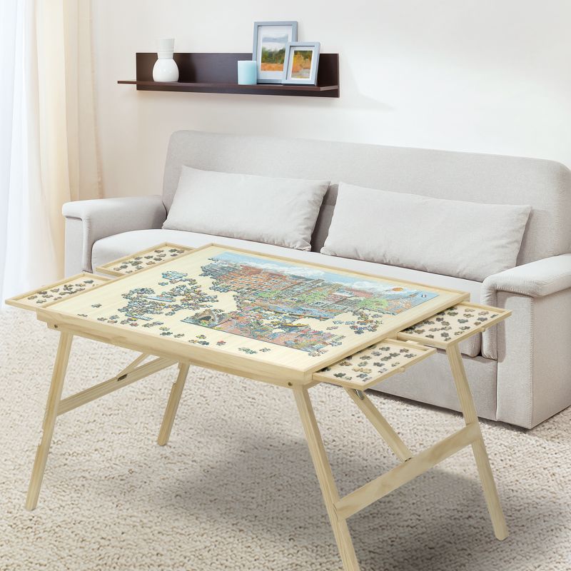 Photo 1 of 2.3' H Puzzle Table With 4 Sliding Drawers and Covers, 1500 Pieces Portable Jigsaw Puzzle Table For Adults and Kids,34''x26'' Wooden Folding Puzzle Tays
